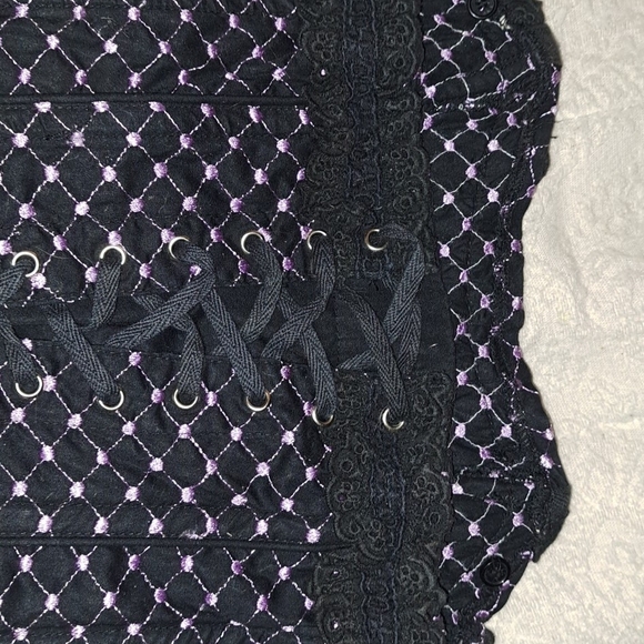 Elegant Black and Purple Lace-Up Women's Top - Picture 3 of 7